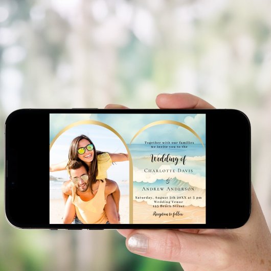 Strand foto boog bruiloft kaart