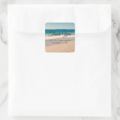Strand Foto Bruiloft Bedankt Vierkante Sticker (Tas)