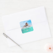 Strand Foto Bruiloft Save The Date Vierkante Stick Sticker (Envelop)