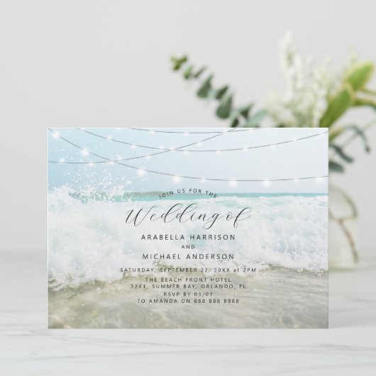 Strand foto bruiloft uitnodiging (Staand voorkant)