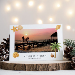 Strand Foto Modern Kerstmis met Hartelijke Wensen Feestdagenkaart