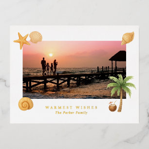 Strand Foto Moderne Kerst met Hartelijke Wensen Folie Feestdagen Briefkaart