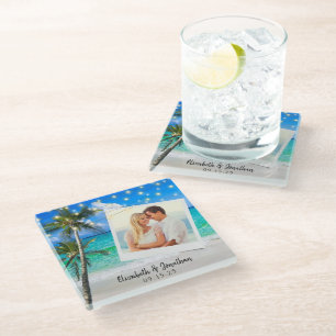 Strand Foto Palm Snoer Lichtjes Bestemming Glazen Onderzetter