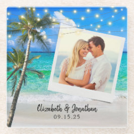 Strand Foto Palm Snoer Lichtjes Bestemming Glazen Onderzetter