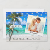 Strand Foto Palm Snoer Lichtjes Bestemming Save The Date (Voorkant)