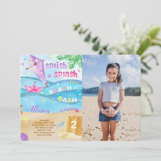 Strand Foto Uitnodigingen (Staand voorkant)