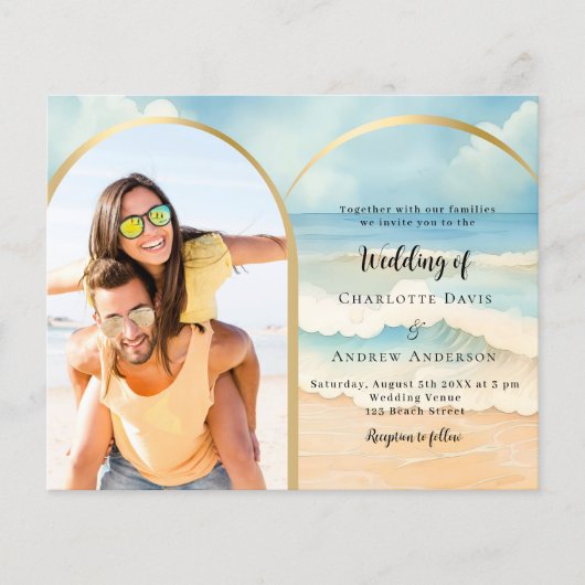 Strand fotoboog trouwkaart (Voorkant)