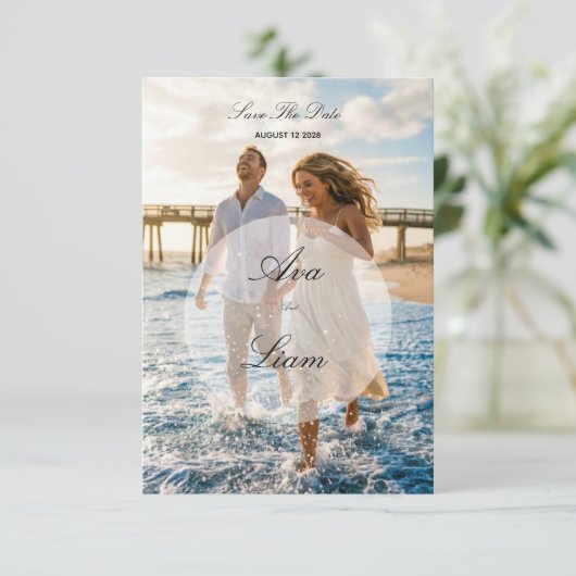 Strand fotokaart Save The Date (Staand voorkant)