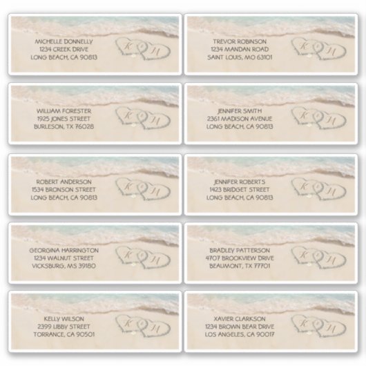 Strand Gasten Naam en adres Bruiloft Label (Voorkant)