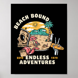 Strand, Gebonden Schedel Helm Surfen Skelet Avontu Poster