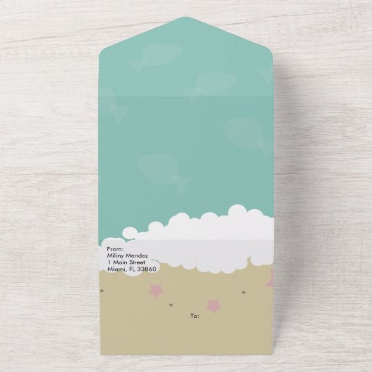 Strand Geïllustreerde Zandkrab Bruiloft All In One Uitnodiging (Buitenkant)