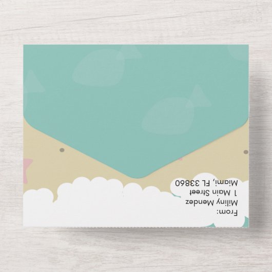 Strand Geïllustreerde Zandkrab Bruiloft All In One Uitnodiging (Achterkant)