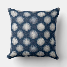 Strand-Geïnspireerde Navy en Witte Schelp Kussen