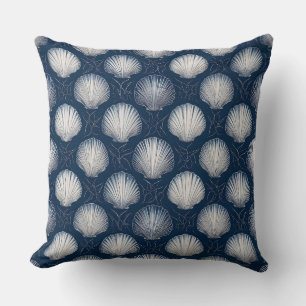 Strand-Geïnspireerde Navy en Witte Schelp  Kussen