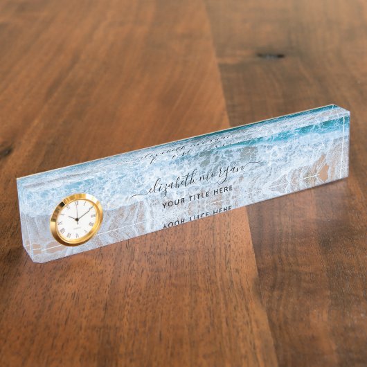 Strand Gepersonaliseerd Blauw Script Elegant Naambordje (Zijkant)