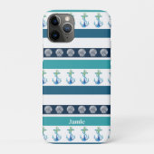 Strand Gestreept Blauw Wit Familie iPhone Case (Achterkant)