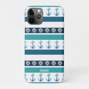 Strand Gestreept Blauw Wit Familie iPhone Case