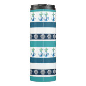 Strand Gestreept Blauw Wit Familie Thermische Tumb Thermosbeker (Achterkant)