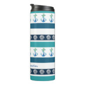 Strand Gestreept Blauw Wit Familie Thermische Tumb Thermosbeker (Geroteerd rechts)