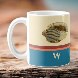 Strand Gestreepte Retro Shell met Monogram Initiaa Koffiemok