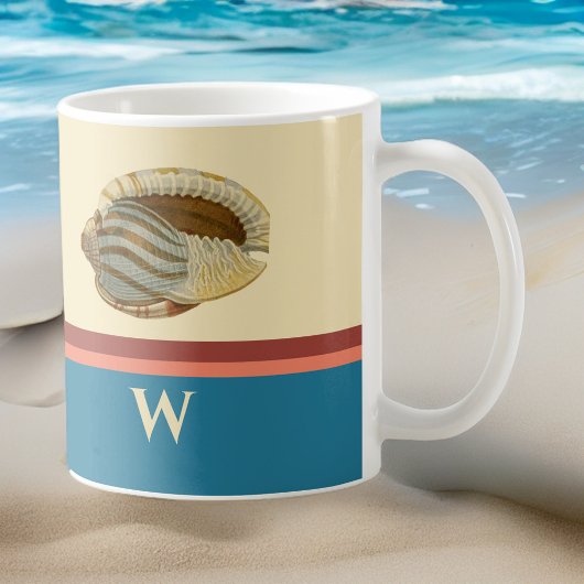 Strand Gestreepte Retro Shell met Monogram Initiaa Koffiemok