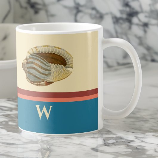 Strand Gestreepte Retro Shell met Monogram Initiaa Koffiemok