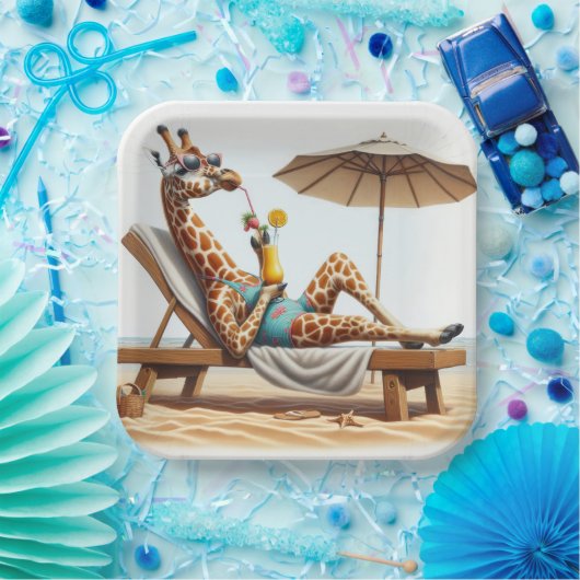 Strand Giraffe Drink een cocktail Papieren Bordje (Feest)