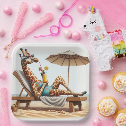 Strand Giraffe Drink een cocktail Papieren Bordje (Feest)