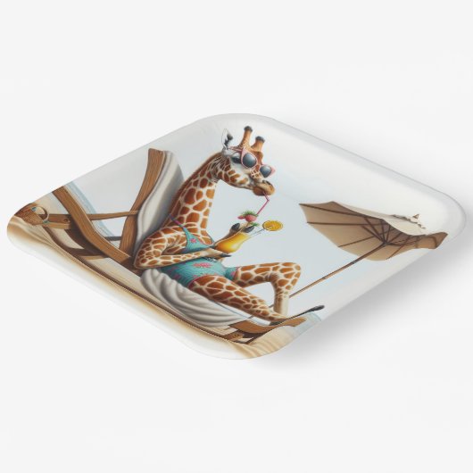 Strand Giraffe Drink een cocktail Papieren Bordje (Gebogen)