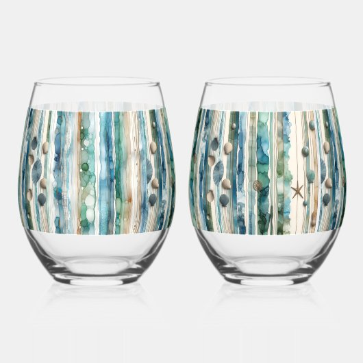 Strand glaswerk, oceaan thema wijnglas zonder voet (Achterkant)