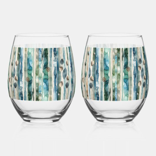 Strand glaswerk, oceaan thema wijnglas zonder voet (Links)