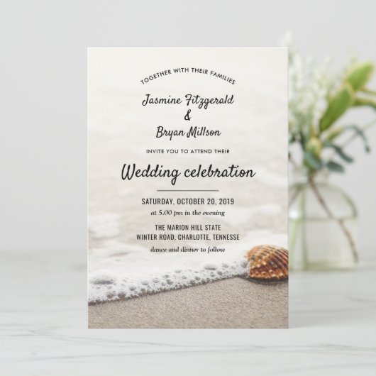 Strand golven bruiloft kaart (Staand voorkant)