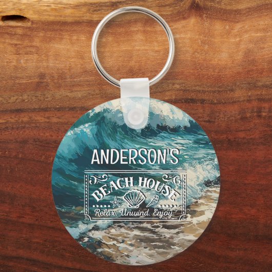 Strand golven en zand uw avontuur begint sleutelhanger (Voorkant)
