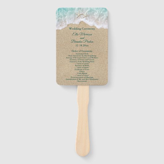 Strand golven en zeesterren bruiloft programma Fan Handwaaier (Voorkant)