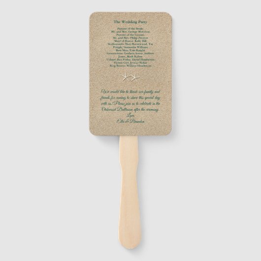 Strand golven en zeesterren bruiloft programma Fan Handwaaier (Achterkant)