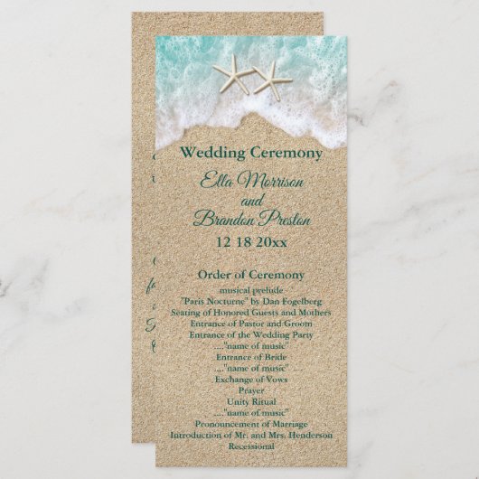 Strand golven en zeesterren bruiloft programma programmakaart (Voorkant / Achterkant)