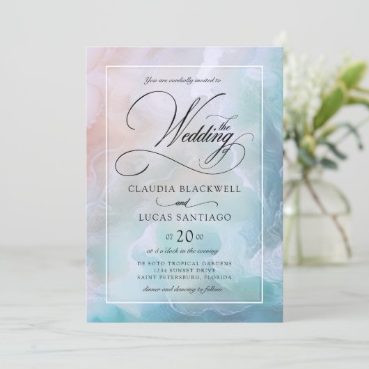 strand golven kust bruiloft kaart (Staand voorkant)