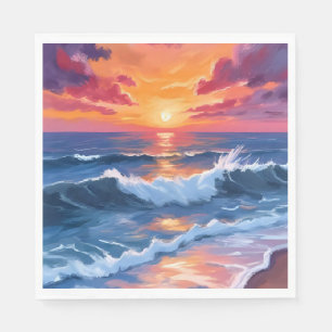 Strand golven waterverf zonsondergang Oceaan Servet