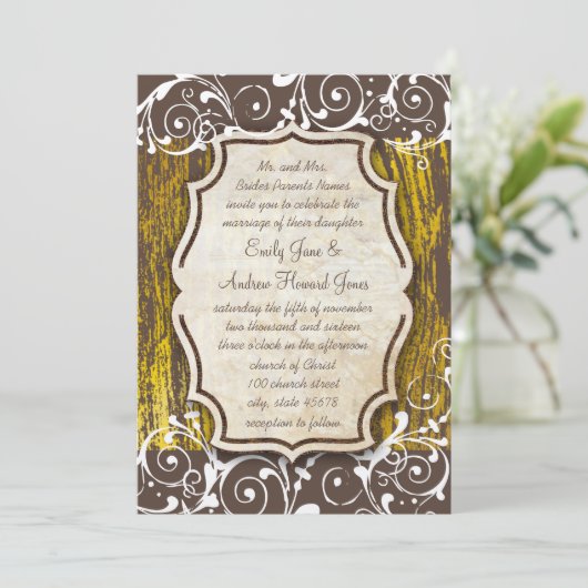 Strand Goud Oud Driftwood Swirl Bruiloft Kaart (Staand voorkant)