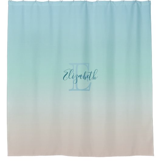 Strand Gradiënt | Turquoise Minimalistische Monogr Douchegordijn (Voorkant)