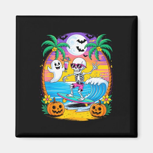 Strand Grappige Halloween Vibes ZomerTussen Skelet Magneet (Voorkant)