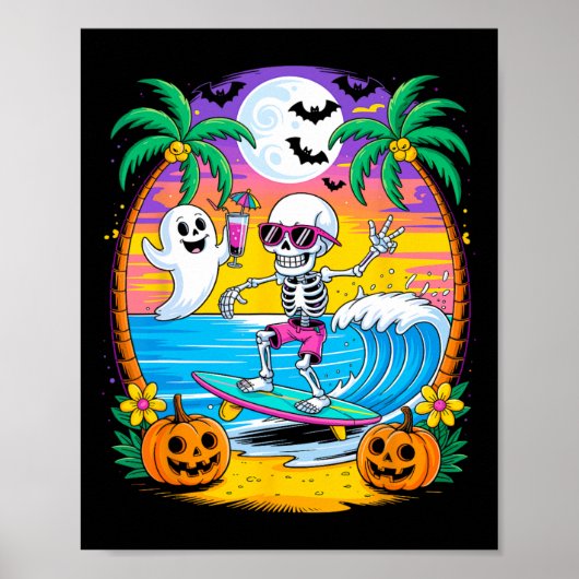 Strand Grappige Halloween Vibes ZomerTussen Skelet Poster (Voorkant)