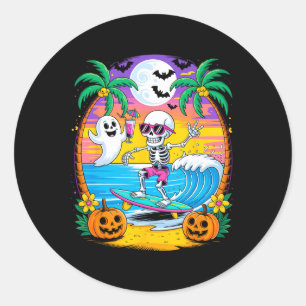 Strand Grappige Halloween Vibes ZomerTussen Skelet Ronde Sticker