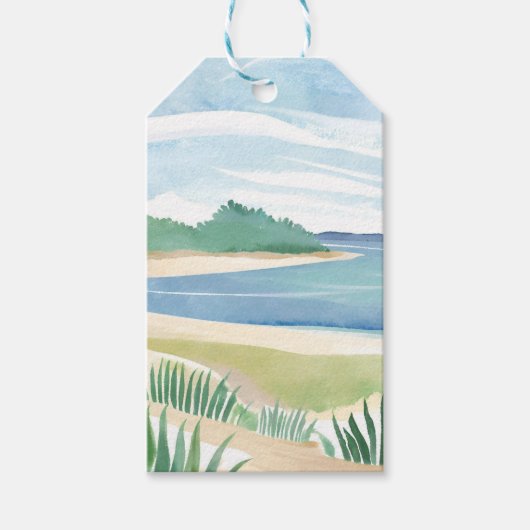 Strand Gras Baai | Aquarel Oceaan Kust Zee Cadeaulabel (Voorkant)