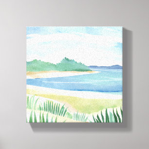 Strand Gras Baai Aquarel Oceaan Kust Zee Canvas Afdruk