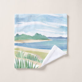 Strand Gras Baai | Waterverf Oceaan Kust Zee Washandje