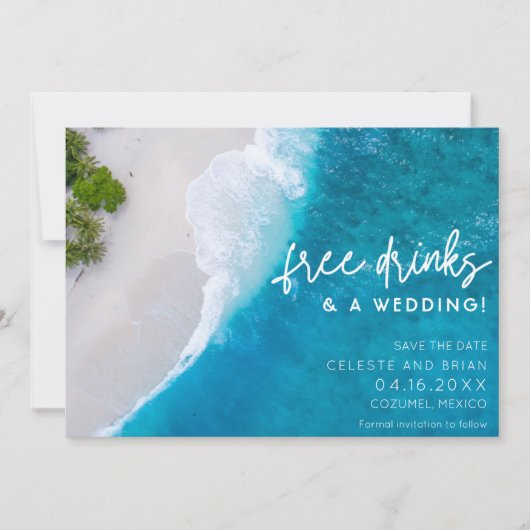 Strand Gratis Drinken Trouwfoto Save the Date (Voorkant)