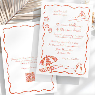 Strand grillige rode hand getrokken QR RSVP bruilo Kaart