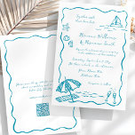 Strand grillige schets hand getekend QR RSVP bruil Kaart<br><div class="desc">Laat uw gasten enthousiast voor uw speciale dag met deze leuke en stijlvolle strand bruiloft uitnodiging! Met eenvoudige originele, grillige handgetekende doodle-schetsen van schelpen, golven en kustcharme, brengt dit ontwerp speelse energie naar uw feest. Script-lettertype en een zacht golvend blauw lijst op een heldere witte achtergrond voegt een luchtig, modern...</div>