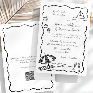 Strand grillige zwarte hand getrokken QR RSVP brui Kaart